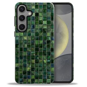DJSOK Compatible with Samsung Galaxy S24 FE,Glossy PC Anti-Scratch Shockproof Case - Aesthetic Toned Tiles Green Glass