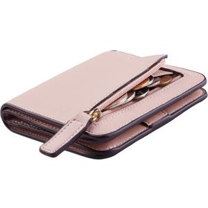 Toughergun Wallet Women Rfid Blocking Small Compact Bifold Luxury Leather Pocket Wallet Ladies Mini Purse with ID Window (08 ReNapa Pink Champagne)