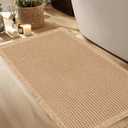 Hiasan Waffle Bath Mat, Super Absorbent Non Slip Bathroom Boho Rug with Tassels, Machine Washable Bath Mats for Bathroom, Ultra Soft Rubber Backed Rug, Brown, 20 x 32 Inches