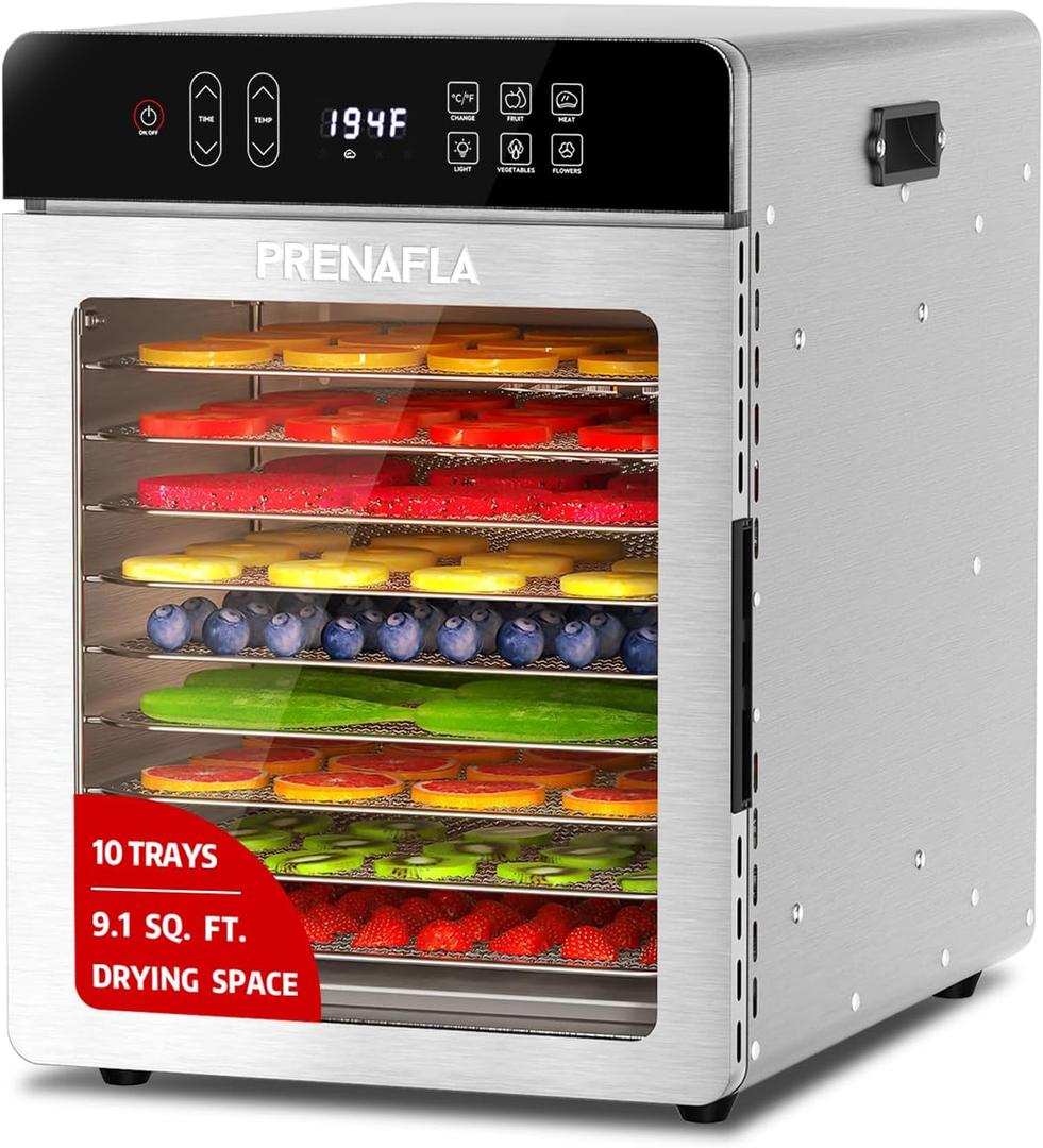Commercial Food Dehydrator 10 Trays, 9.1ft Large Capacity Food Dryer Machine for Jerky, 800W Food Dryer with 194F Temp & 24H Time Control for Herbs, Fruit, Meat, Yogurt