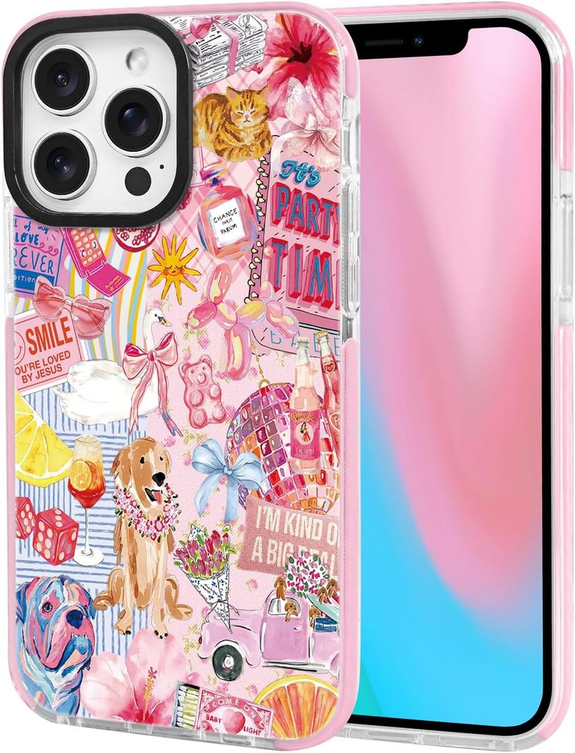 2 x ChiCsFleur for iPhone 13 Pro Case, TPU Phone case with Camera Protection for Women Girls Teens - Preppy Pink Collage Puppy Dog Bow Perfume Holiday Y2K Lemon Hibiscus Party Sorority Aesthetic Unique
