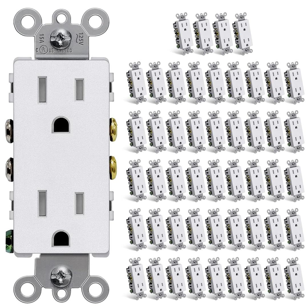 CML 15 Amp Matte White Decorator Wall Receptacle Outlet, Tamper Resistant (TR) Electrical Outlets, 15A/125V, 2 Pole 3 Wire, UL Listed, 50 Pack