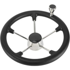 NovelBee 13-1/2 Inch Stainless Steel 5 Spoke Boat Marine Destroyer Steering Wheel with Black PU Foam and Knob