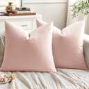 EMEMA Pack of 2 Velvet Throw Pillow Covers Decorative Square Pillowcase Soft Solid Cushion Case for Sofa Bedroom Chair Car 24x24 Inch Pink