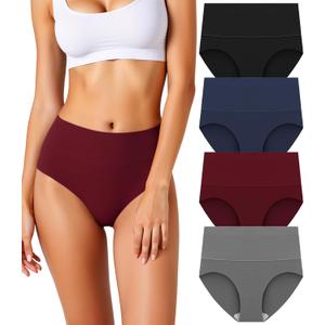 Women's Seamless Underwear High Waisted Tummy Control No Show Panties Full Coverage Stretch Briefs 4 Pack, XL
