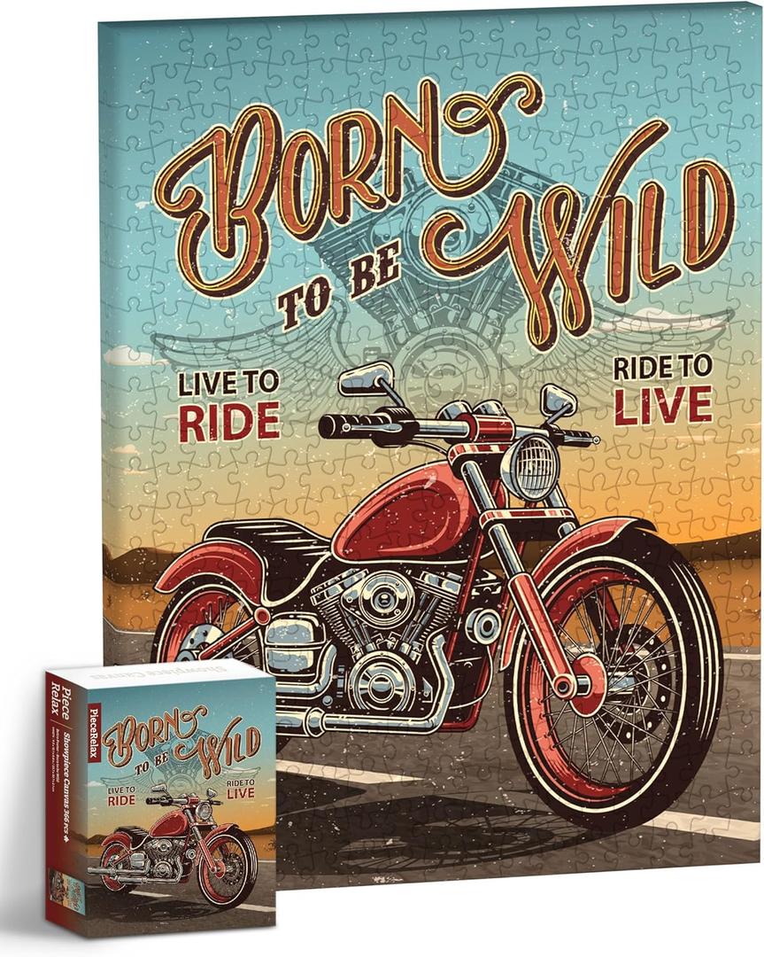 PieceRelax Puzzle Canvas Wall Art 366 Plastic Pieces for Adults - Retro Poster - Born to be Wild - Unique Gift & Home Dcor with Jigsaw Puzzle Artwork for Living Room Bedroom [HN1274]
