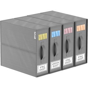 Pack of 4 Bed Sheet Organizers and Storage, Bedding with Window, Zipper & Labels, Compact Design Linen Storage Bags, Foldable Sheet Organizers for Linen Closet (Grey Solid)