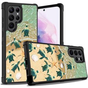 For Galaxy S22 Ultra Case, Shockproof Heavy Duty Hard Plastic+Soft Silicone Bumper Hybrid Protective Case for Samsung Galaxy S22 Ultra 5G - Sea Turtles on The Beach