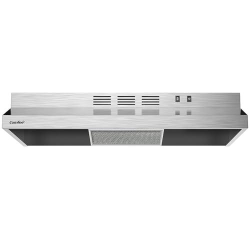 COMFEE' CVU30W2AST Range Hood 30 Inch Ducted Ductless Vent Hood Durable Stainless Steel Kitchen Hood for Under Cabinet with 2 Reusable Filter, 200 CFM, 2 Speed Exhaust Fan Silver