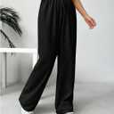 WDIRARA Women's Drawstring Waist Wide Leg Pants Casual Tie Front Pants (Black, S)