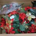 Giegxin 3 Pcs Christmas Headstone Flower Saddle Cemetery Flowers for Grave Red and Gold Poinsettia Berry Artificial Memorial Bouquets with Vase Outdoor Graveyard Decoration for Tombstone Headstone