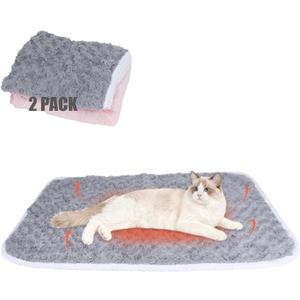 SUPRIY 2-Pack (Pink + Gray) Self-Warming Cat Mat Self-Heating Dog Mat Warm Pet Pad Reflective Heating Pet Bed Waterproof and Washable Suitable for Dog Cat Bed Cage Mats Blanket (Small15.5x19.5IN)