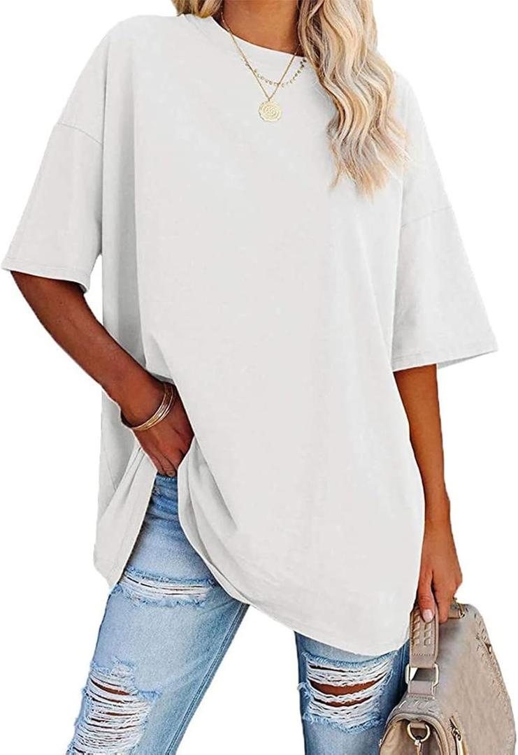 luwita Oversized T Shirts for Women Loose Fit Crewneck Short Sleeve Tops Summer Casual Blouse Y2K 2026 Basic Tees (White, S)
