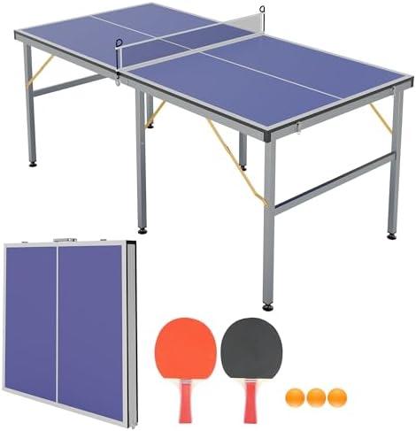 9FT/8FT /6FT Table Tennis Game Set, Professional Indoor/Outdoor Foldable Ping Pong Table with Waterproof Net for Adults/Teens,2 Paddles and 3 Balls- Single Player Playback Mode -Quick Assembly