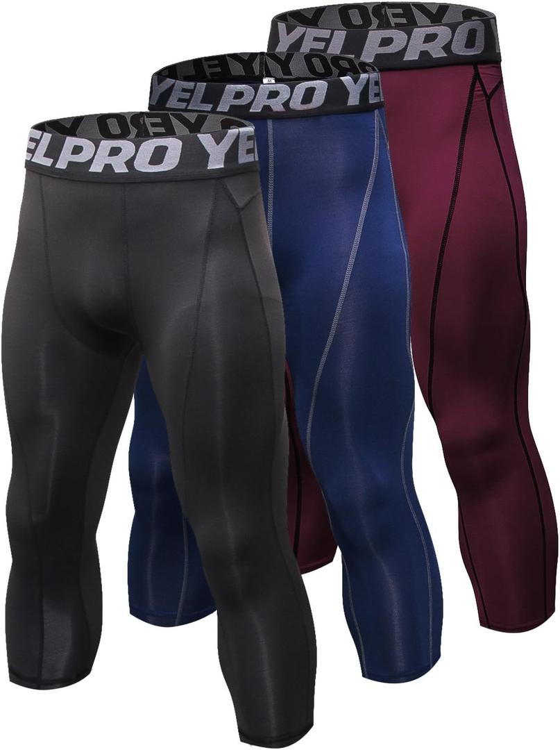 Yuerlian Men's 3/4 Compression Pants Cool Dry Capri Shorts Baselayer Leggings Tights Workout Running Sports Tights (Medium)