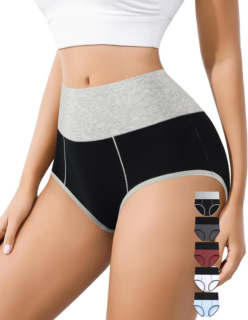 High Waisted Cotton Underwear for Women Postpartum Stretch Breathable Panties Ladies Full Coverage Briefs 5 Pack (M)