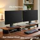 Walnut Monitor Stand for Desk (44 Inch) Large Monitor Stands for 2 Monitors, Desk Shelf for Top of Desk Walnut Monitor Shelf