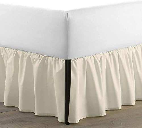 SKY BEDDINGS - King Size Ruffled Bed Skirt with Split Corners - 18 Inch Drop Dust Ruffle Bed Skirt with Platform Three Sided Coverage - 100% Microfiber, Ivory