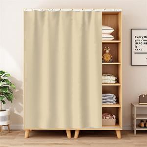 SK Studio Cabinet Curtains for Shelves, Privacy Closet Curtain Dust-Proof Window Shades for Kitchen Storage Room, No Tools No Drill Beige, 39" W x 71" H