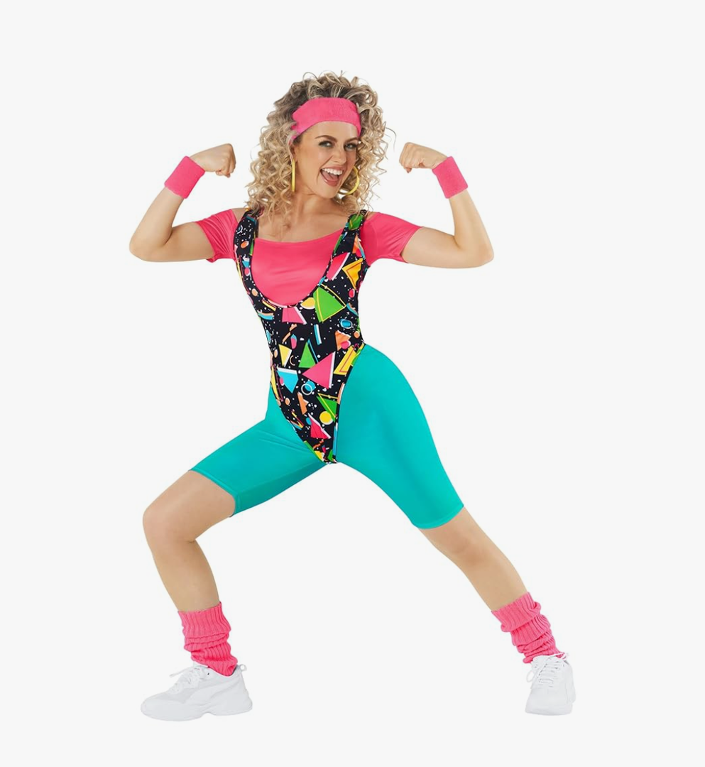 Morph 80s Workout Outfit for Women 90s Retro Workout Outfits 80 s Aerobics Outfit Halloween Costume for Womens, Size Small