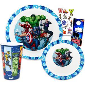 Marvel Avengers Dinnerware Set for Kids - Bundle with Bamboo Avengers Plate, Marvel Bowl, Water Bottle, Stickers, More | Avengers Dinnerware Set for Kids, Toddlers