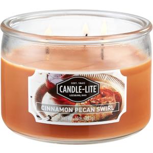 Candle-lite Scented Candles, Cinnamon Pecan Swirl Fragrance, One 10 oz. Three Wick Aromatherapy Candle with 20-40 Hours of Burn Time, Brown Color