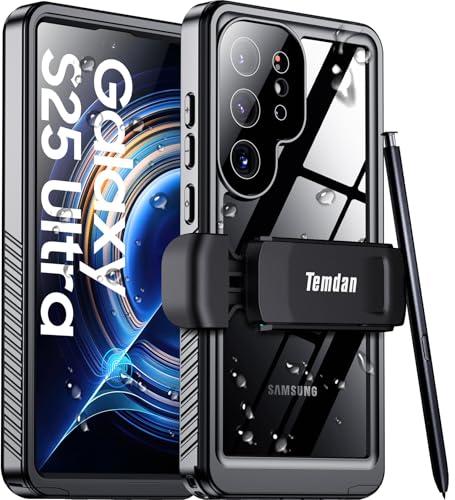 Temdan Compatible with Samsung Galaxy S25 Ultra Case Waterproof with Belt Clip Holster Holster, Built-in Lens & Screen Protector Military Grade Shockproof Dropproof Full Body Phone Case
