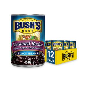 BUSH'S BEST 15 oz Canned Seasoned Recipe Black Beans, Source of Plant Based Protein and Fiber, Low Fat, Gluten Free, (Pack of 12)  Best By: Jan 2028