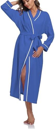 EA'S SECRET 100% Cotton Robes for Women Lightweight Long Kimono Bathrobe Soft Ladies Loungewear with Pockets Size M