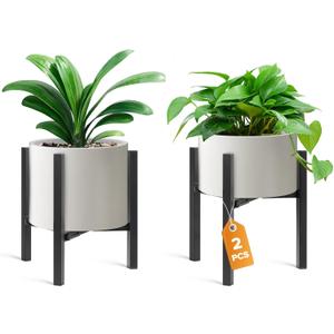 Plant Stand Indoor Adjustable 2 Pack, Metal Modern Indoor Plant Stand, Heavy Duty Plant Stands Outdoor Corner, Stable Plant Holder, Fits 8 to 12 Inches Pots, Black, Pot & Plant Not Included