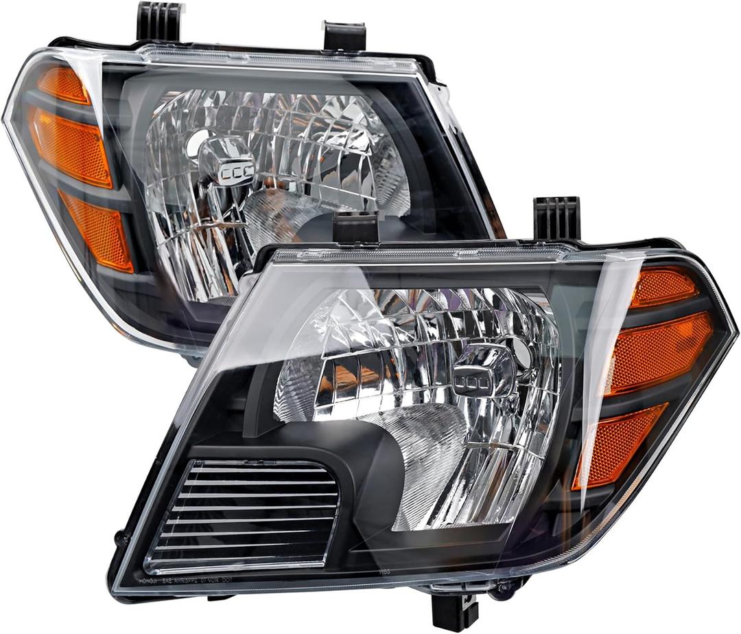 Headlights Assembly Pair, Compatible with 2009-2020 Nissan Frontier S SL SV SE LE XE PRO-4X Desert Runner, Replace 26060ZL40A 26060ZL40B 26010ZL40A 26010ZL40B, Turn Signal Lamps Chrome Housing