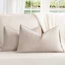 ZWJD Beige Lumbar Pillow Covers 12x20 Set of 2 Chenille Throw Pillow Covers with Elegant Design Soft and Luxurious Decorative Throw Pillows for Couch, Bed, and Home Decor