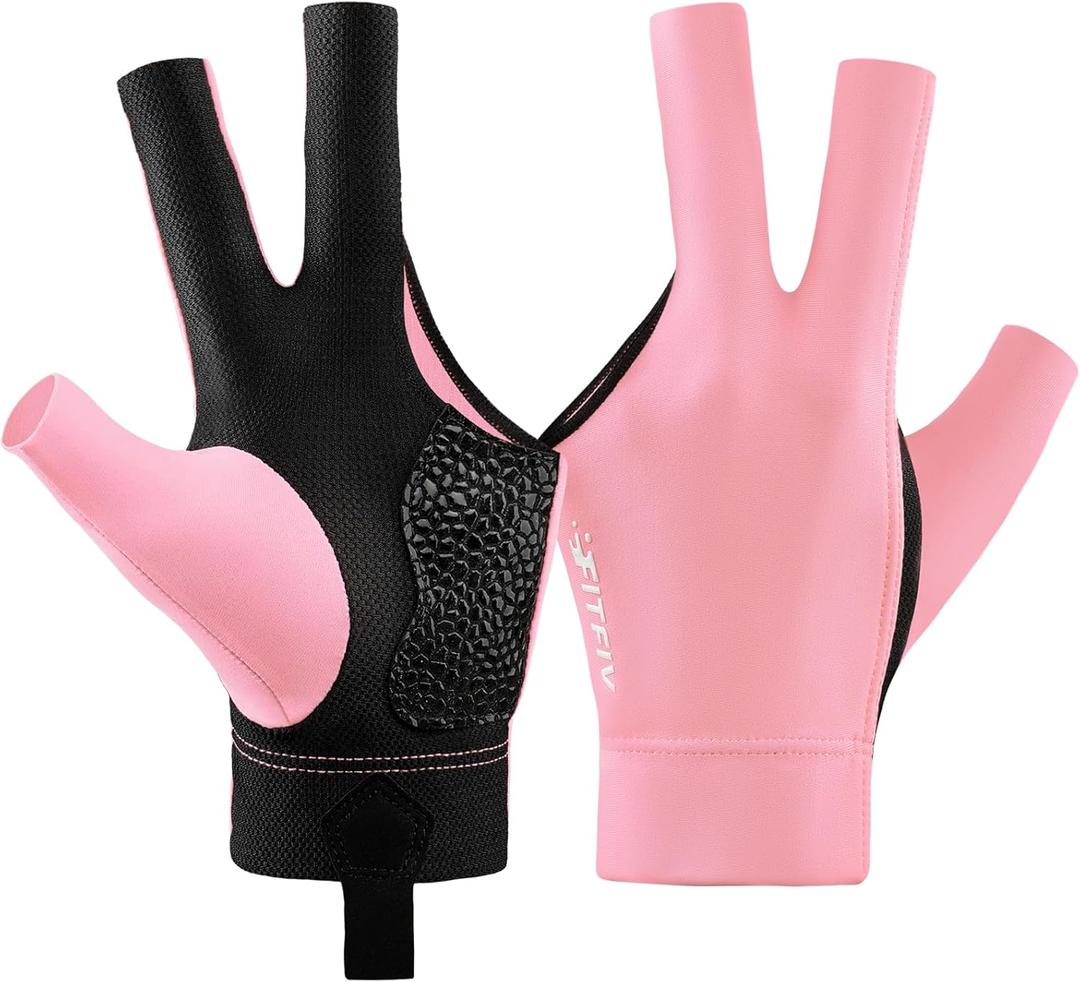 Billiards Glove Professional 3-Finger Pool Glove for Left Hand, Snooker Cue Gloves for Men and Women (Small, Light Pink)
