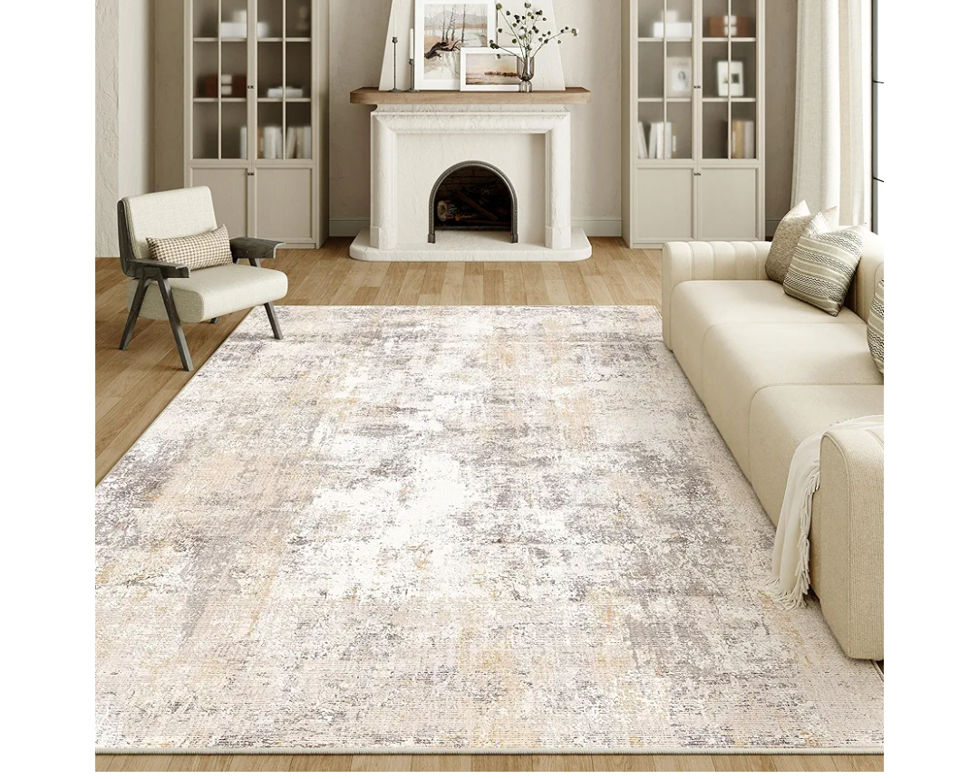 8x10 Washable Area Rug Beige Grey Neutral Abstract Living Room Bedroom Large Throw Rug Non Slip Soft Low Pile Indoor Floor Carpet for Dining Room Kitchen Office Entryway