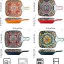 Ceramic Salad Square Plates With One Handle, 9.2in Boho Serving Plates Set Of 4 For Appetizer, Cereal, Oatmeal, Dessert, Pasta, Dishwasher And Microwave & Oven Safe, Present & Party, Colorful