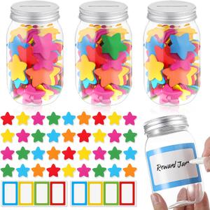 Roowest Star Reward Jar for Kid 3 Pcs Coin Jars for Behavior Tokens 200 Pcs Stars 8 Pcs Name Tags Classroom Reward System for Kids Back to School Incentive Good Behavior Training