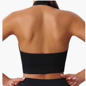 Women's Halter Sports Bras Adjustable Straps Seamless Medium Impact Workout Crop Tank Tops with Removable Padded XL