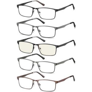 EYECEDAR 5-Pack Reading Glasses for Men Metal Frame Spring Hinges with Computer Readers 2.00 (5 Pairs Mix)