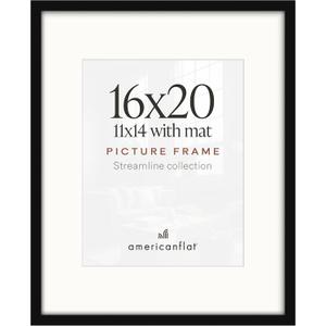Americanflat 16x20 Poster Frame - Matted to 11x14 - Slim Molding - Black