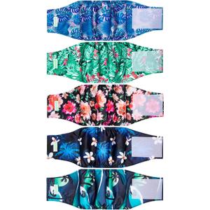 wegreeco Small Dog Diapers Male,Reusable Belly Bands for Male Dogs,Washable Doggie Puppy Male Diapers Wraps (5 Pack, Large, Hawaiian)