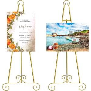 2 Pack 46" H Metal Round Tube Scroll Display Easel, Vintage Gold Decorative Large Adjustable Floor Standing Easel with Chain Support, Perfect for Showcasing Pictures, Artwork, Picture Frame Wedding 2 Pack 46" H Metal Round Tube Scroll Display Easel, Vintage Gold Decorative Large Adjustable Floor Standing Easel with Chain Support, Perfect for Showcasing Pictures, Artwork, Picture Frame Wedding