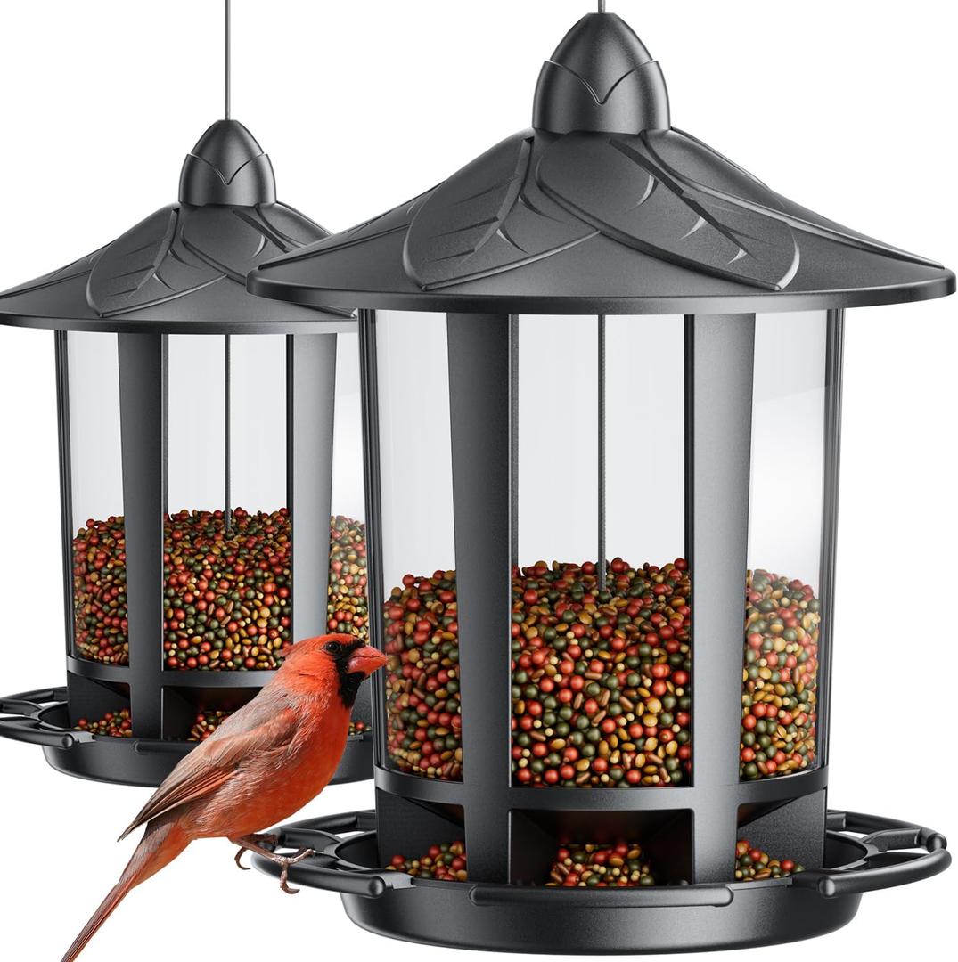 Birdream 2 Pack Bird Feeders for Outdoor Hanging, Classic Castle Design Fun Assembly Bird Feeder, Attracting Wild Birds Cardinals Goldfinches Chickadees Finches Sparrows (Black)