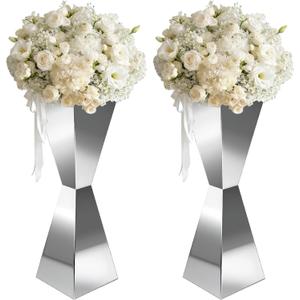 2PCS Stainless Steel Wedding Display Stand - Geometric Centerpiece Column for Table, Aisle & Event Decor, Mirror-Polished for Birthdays, Parties & Receptions