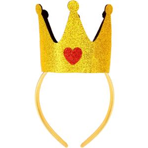CAVETEE Glitter Headband for Women, Sparkly Princess Headband Hair Accessory for Girls Birthday & Party (Gold+red Heart)