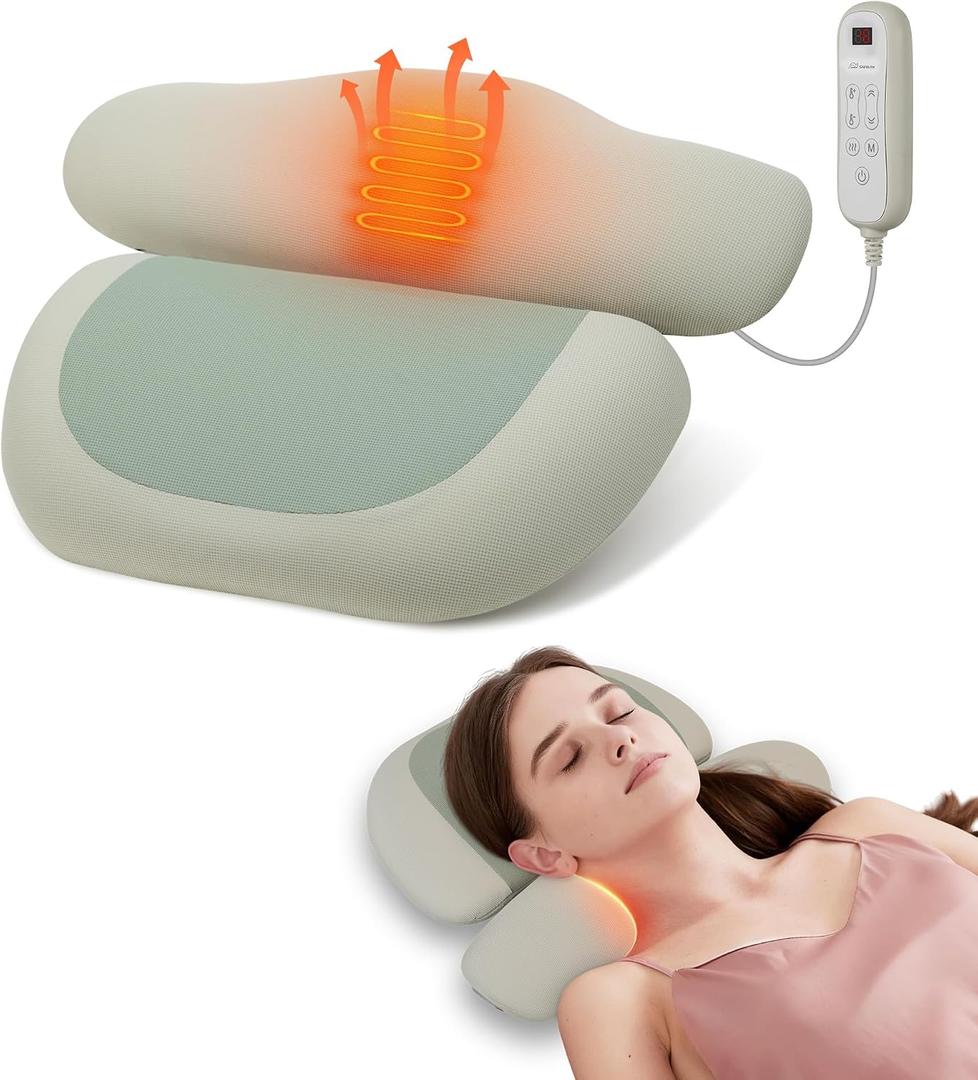 Neck Massager with Heat, Cordless Rechargeable Neck Traction Massage Pillow with Air Compression, FSA Eligible,Neck Stretcher Pillow, Digital Display Remote, Ergonomic Cervical Support for Home Office