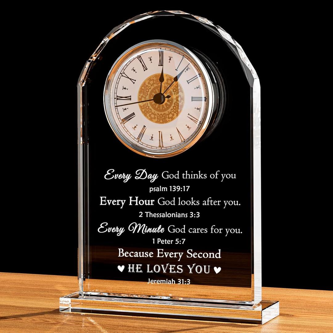 Movdyka Gifts for Christians Women Men Faith Religious Bible Verse Decor Crystal Clock Christmas Birthday Inspirational Spiritual Gifts for Adults