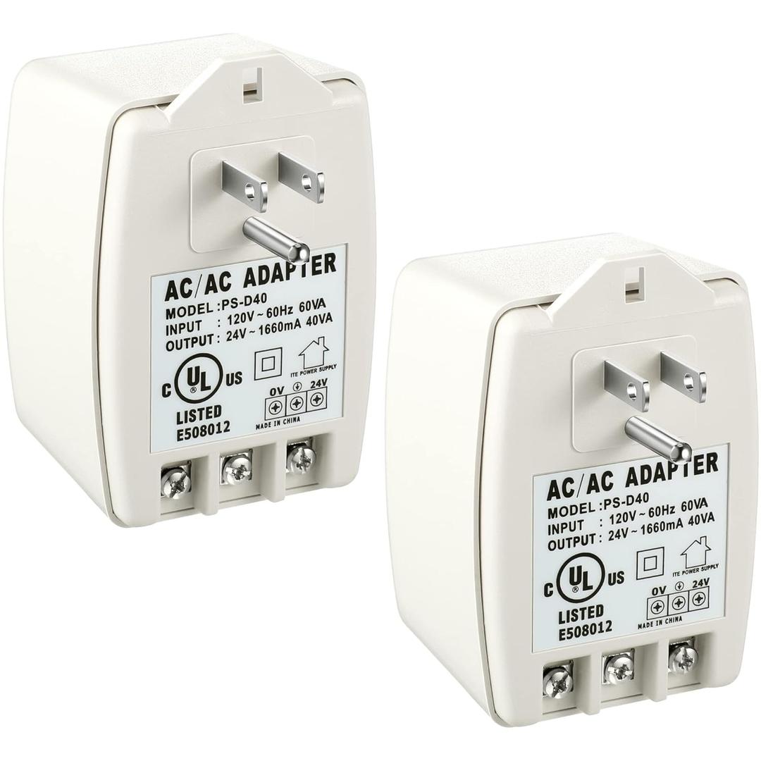 Hotop 2 Pack 24 Volt Transformer, 40 VA AC Transformer Plug in with PTC Fuse Compatible with Ring Doorbell and Thermostat, Compatible with Nest, Ecobee, Sensi/Honeywell/24V Adapter