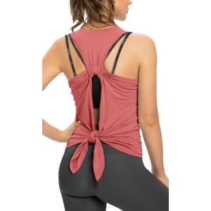 Sanutch Open Back Workout Top Backless Yoga Shirts Tie Back Workout Tank for Women (Medium, Rose) Sanutch Open Back Workout Top Backless Yoga Shirts Tie Back Workout Tank for Women (Medium, Rose)
