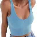 Artfish Women's Sleeveless Shirt Ribbed Fitted Scoop Neck Basic Crop Tank Top Cropped (Large, 02#light Blue)