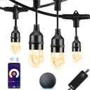 HVS Smart Outdoor String Lights LED 48Ft 24Bulbs Tunable Dimmable Warm White Waterproof Shatterproof Cafe Patio Lights,APP Control 2.4GHZ WiFi Alexa Google Balcony Backyard Porch(3 Core Wire, WW-48FT)